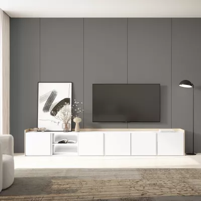 Mueble TV con LED claro | blanco y roble