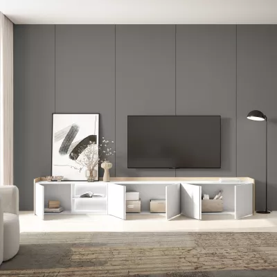 Mueble TV con LED claro | blanco y roble