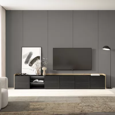 Mueble TV con luces LED | negro y roble