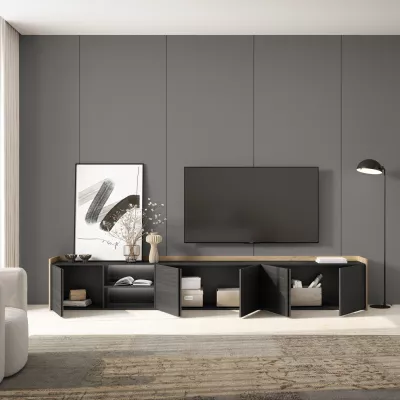 Meuble TV avec éclairage LED | noir et chêne