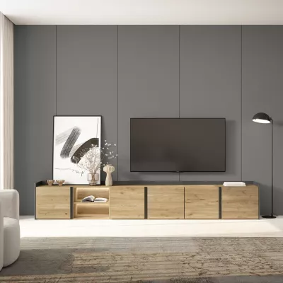 Mueble TV con LED | Roble y negro
