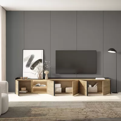 Meuble TV avec LED | Chêne et noir