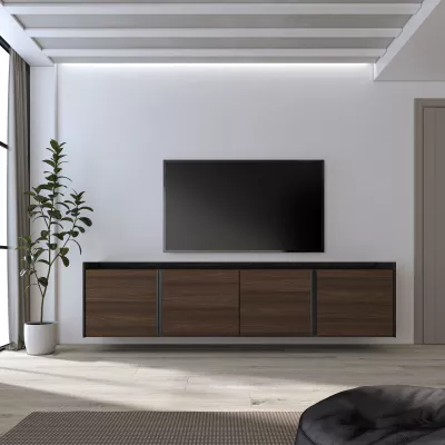 Meuble TV suspendu | Chêne foncé et Noir