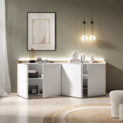 Aparador con luces LED claro | Blanco y roble
