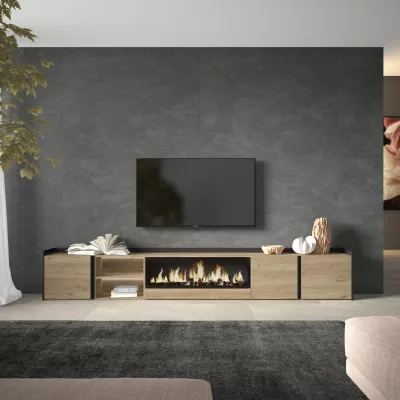 Meuble TV avec cheminée électrique et lumières LED