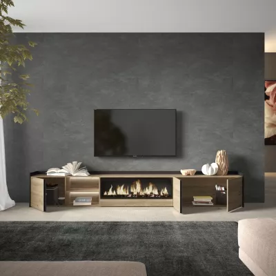 Mueble TV con chimenea eléctrica y luces LED
