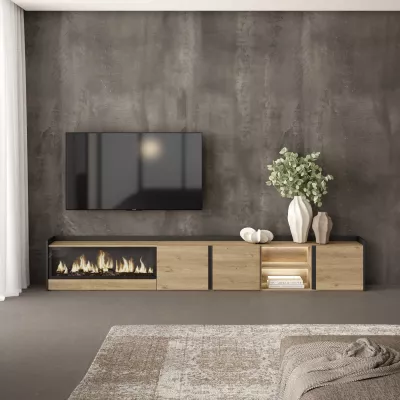 Mueble TV con chimenea eléctrica y luces LED