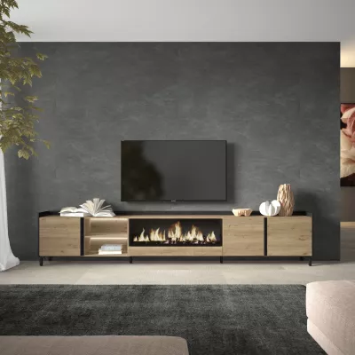 Mueble TV con chimenea eléctrica y luces LED estilo industrial