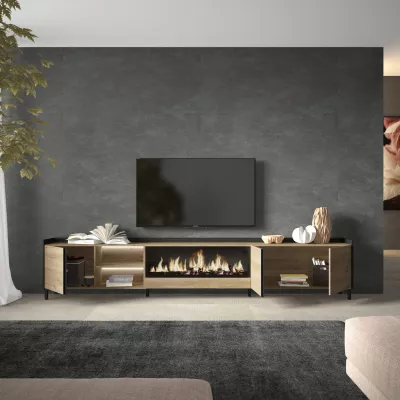 Mueble TV con chimenea eléctrica y luces LED estilo industrial