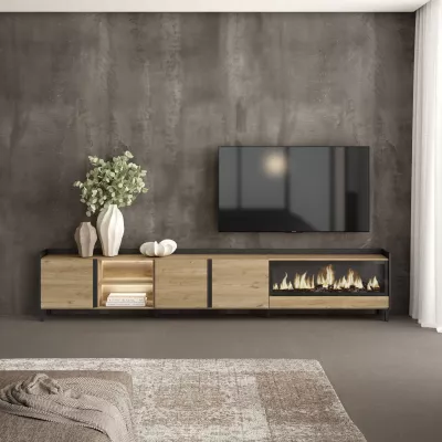 Meuble TV avec cheminée électrique et lumières LED style industriel