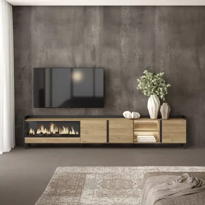 Mueble TV con chimenea eléctrica y luces LED estilo industrial