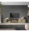 Mueble TV con chimenea eléctrica y luces LED suspendido