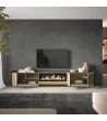 Mueble TV con chimenea eléctrica y luces LED suspendido