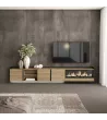 Mueble TV con chimenea eléctrica y luces LED suspendido