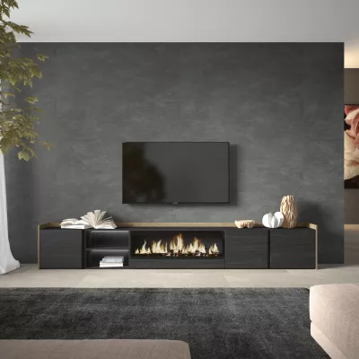 Mueble TV con chimenea eléctrica y luz LED