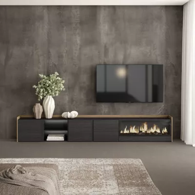 Meuble TV avec cheminée électrique et lumière LED