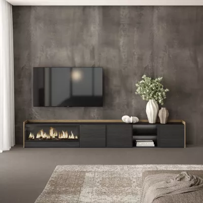 Mueble TV con chimenea eléctrica y luz LED