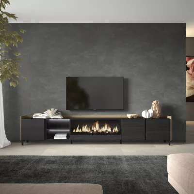 Mueble TV con chimenea eléctrica y luz LED estilo industrial