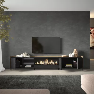 Mueble TV con chimenea eléctrica y luz LED estilo industrial