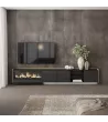 Mueble TV con chimenea eléctrica y luces LED suspendido
