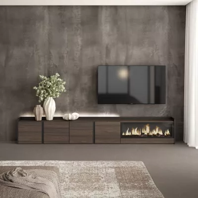 Meuble TV avec cheminée électrique et éclairage LED