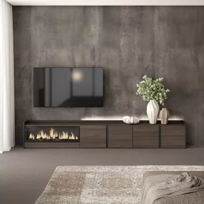 Meuble TV avec cheminée électrique et éclairage LED