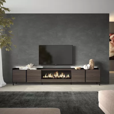 Mueble TV con chimenea eléctrica y luces LED estilo industrial