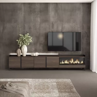 Mueble TV con chimenea eléctrica y luces LED estilo industrial