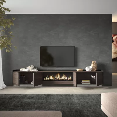 Meuble TV avec cheminée électrique et éclairage LED
