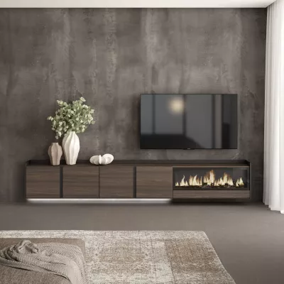 Meuble TV avec cheminée électrique et éclairage LED