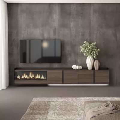 Meuble TV avec cheminée électrique et éclairage LED