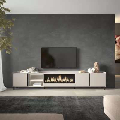Mueble TV con chimenea eléctrica y luces LED estilo industrial