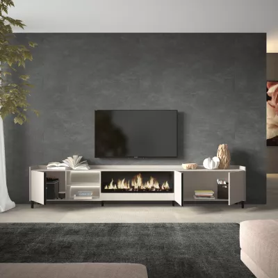 Mueble TV con chimenea eléctrica y luces LED estilo industrial