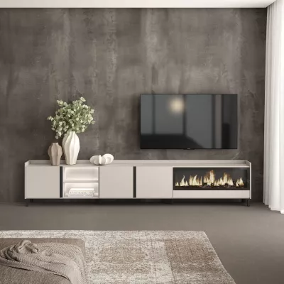 Mueble TV con chimenea eléctrica y luces LED estilo industrial