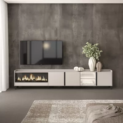 Mueble TV con chimenea eléctrica y luces LED estilo industrial