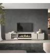 Mueble TV suspendido con chimenea eléctrica y luces LED