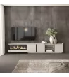 Mueble TV suspendido con chimenea eléctrica y luces LED