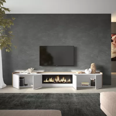 Mueble TV con chimenea eléctrica y luces LED