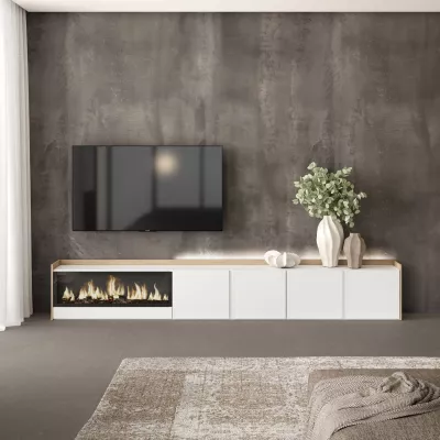 Meuble TV avec cheminée électrique et lumières LED