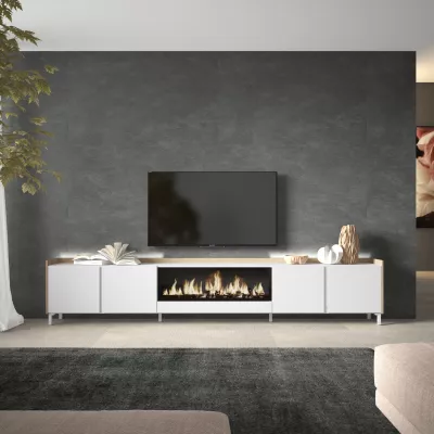 Meuble TV avec cheminée électrique et lumières LED style industriel