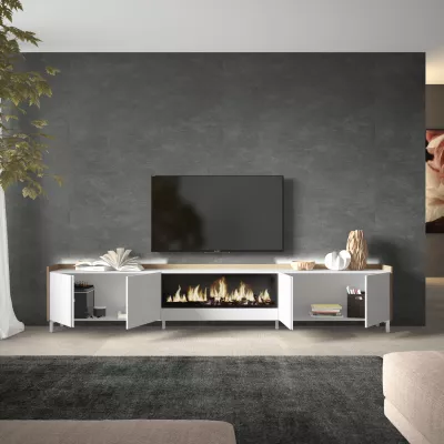 Mueble TV con chimenea eléctrica y luces LED estilo industrial