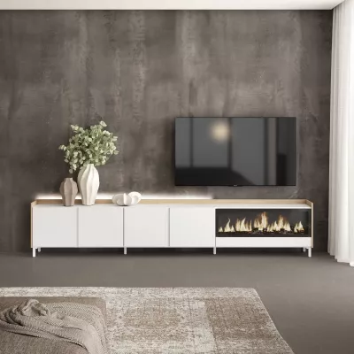 Meuble TV avec cheminée électrique et lumières LED style industriel