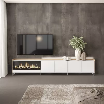 Mueble TV con chimenea eléctrica y luces LED estilo industrial