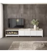 Mueble TV con chimenea eléctrica y luces LED estilo industrial