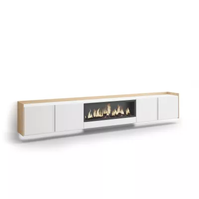 Mueble TV suspendido con chimenea eléctrica y luces LED