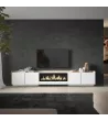 Mueble TV suspendido con chimenea eléctrica y luces LED