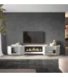 Mueble TV suspendido con chimenea eléctrica y luces LED