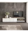 Mueble TV suspendido con chimenea eléctrica y luces LED