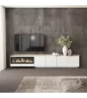 Mueble TV suspendido con chimenea eléctrica y luces LED