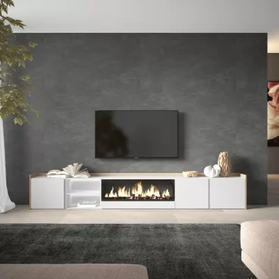 Mueble TV con chimenea eléctrica y luces LED